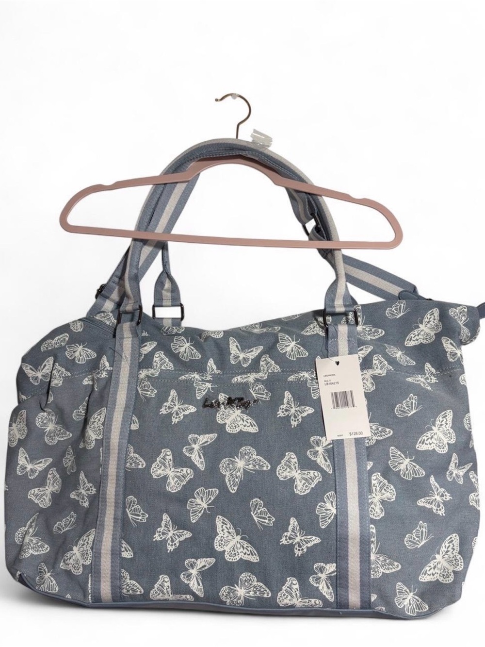 Canvas Butterfly Print Weekend Bag in Blue